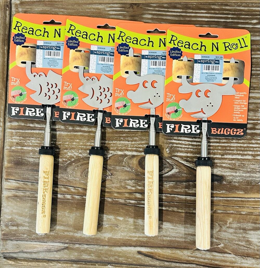 Lot of 4 Firebuggz Reach N Roll Moose Campfire Roasters Telescoping Sticks Smore